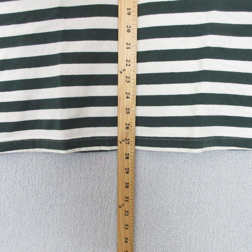 VTG Guess Jeans T-Shirt Mens M Green White Stripe Embroidered Logo Crew Neck - Picture 3 of 7
